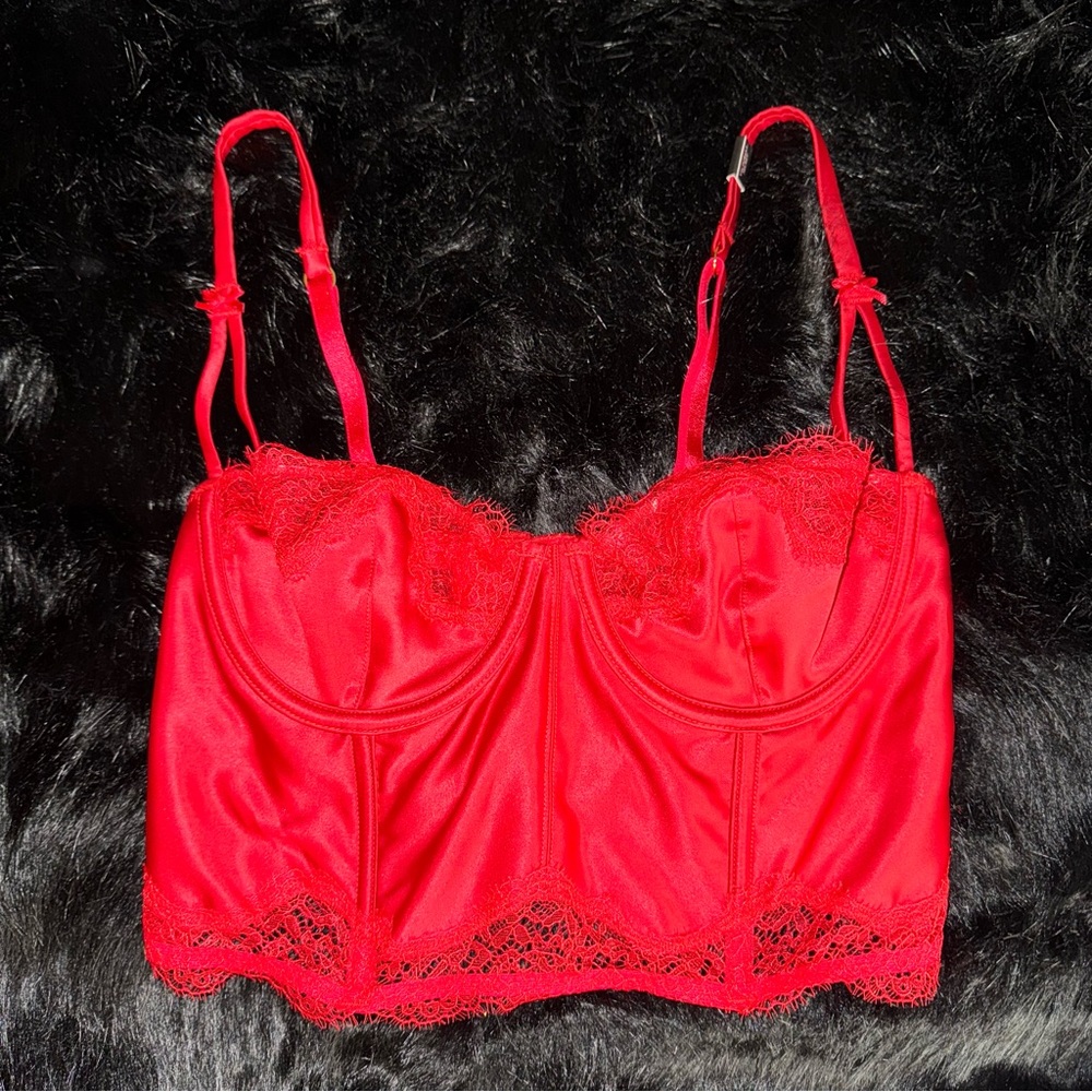 Red Satin Lace Victorias Secret Bustier Corset NWT 34B